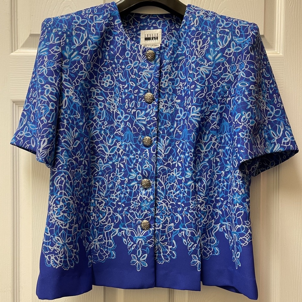 Vintage Leslie Fay Women's 14 Floral Print Jacket with Flared Bottom Hem